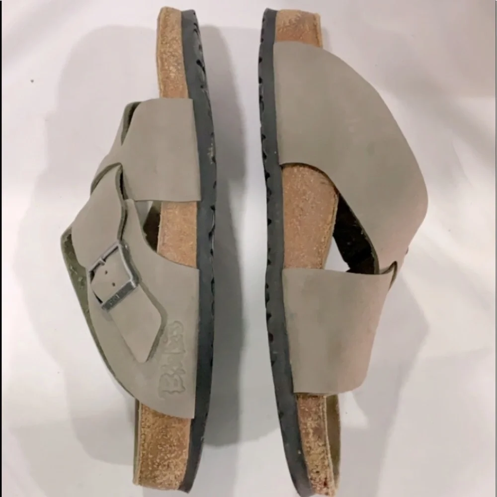 BIRKENSTOCK Criss Cross Slide Leather Sandals - Size 12